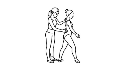 Obraz premium A line art illustration of a physical therapist assisting a patient with a walking exercise.