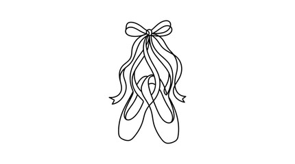 A continuous line drawing of a pair of ballet slippers with a ribbon bow. © Suhadi_Martodimejo