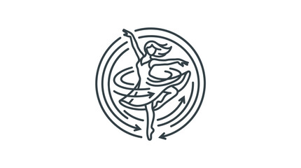 Minimalist line art illustration of a graceful ballerina spinning within a circular motion pattern. © Suhadi_Martodimejo