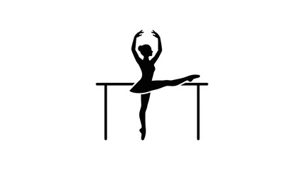 A black silhouette of a graceful ballerina practicing at a ballet barre. © Suhadi_Martodimejo