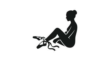 Minimalist silhouette of a graceful ballerina sitting and adjusting her pointe shoes. © Suhadi_Martodimejo