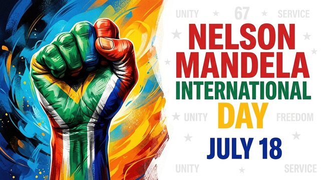 Vivid Artwork Celebrating Nelson Mandela International Day with Colorful Fist Illustration