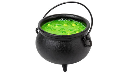 Witches green bubbling cauldron with magic potion isolated on transparent background © Hanna