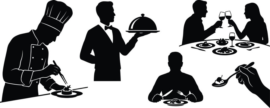 Chef and waiter serving dining guests