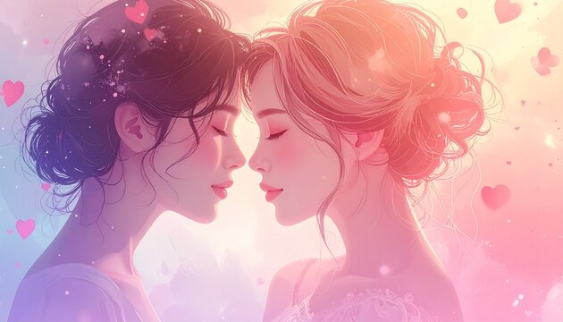 Two Women Facing Each Other Tenderly.
