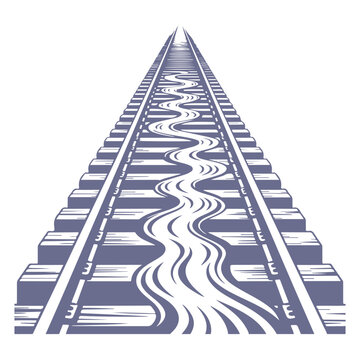 Train tracks with water reflection illustration