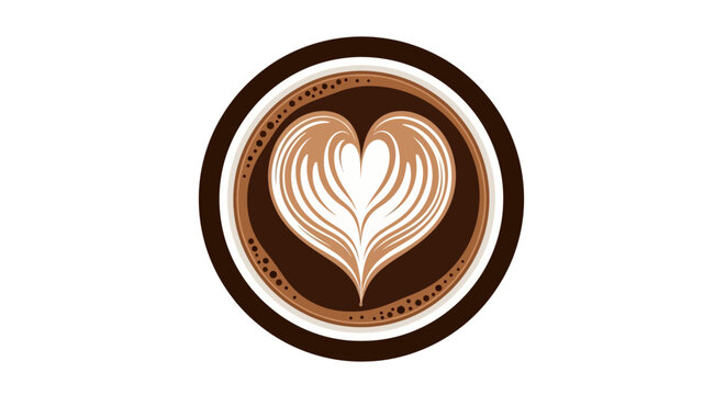 Heart-shaped latte art in coffee cup illustration