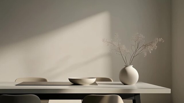 Minimalist table arrangement with natural light and simple decor elements