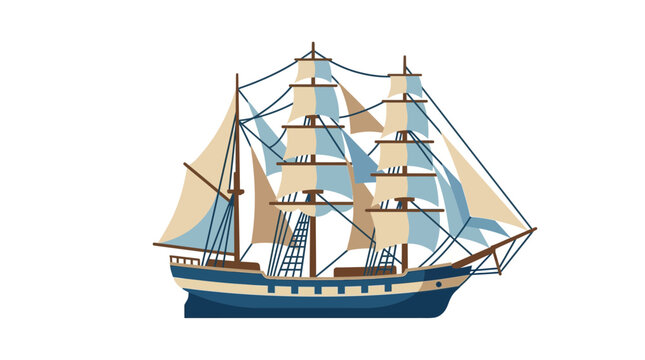 A detailed illustration of a majestic vintage sailing ship with multiple masts and white sails.