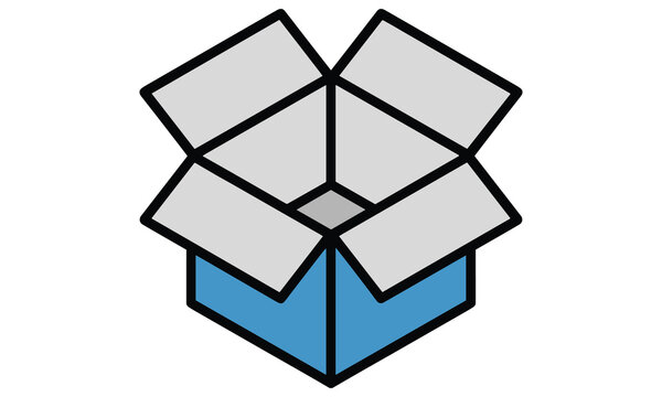 Open blue box with gray flaps on a white background