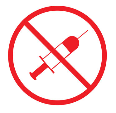 Red no syringe sign vector, anti-drug prohibition icon, medical needle forbidden warning symbol