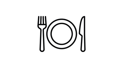 fork plate knife line art on white background © sahidabegum