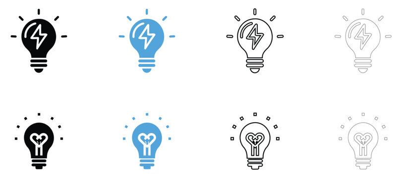 Electric light bulb icon vector, creativity idea generation creative work symbol vector, silhouette and line art illustration