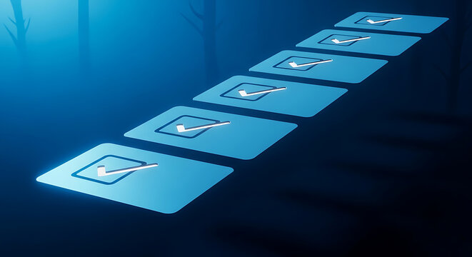 Checklist and progress steps on a blue background with to do list checklist progress to-do list questionnaire decision selection planning organization management strategy completion