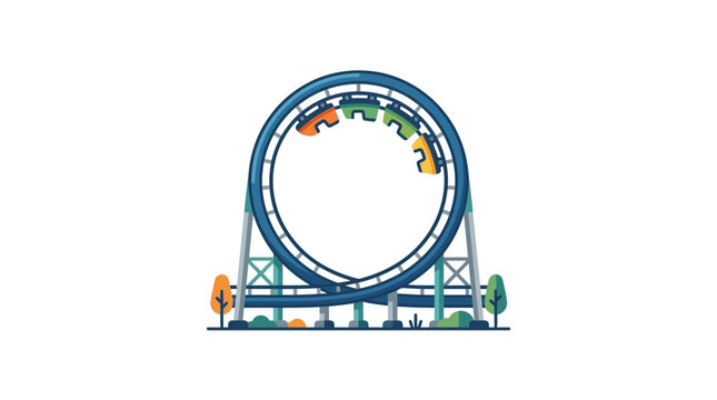 A colorful roller coaster loop with a train moving along the track.
