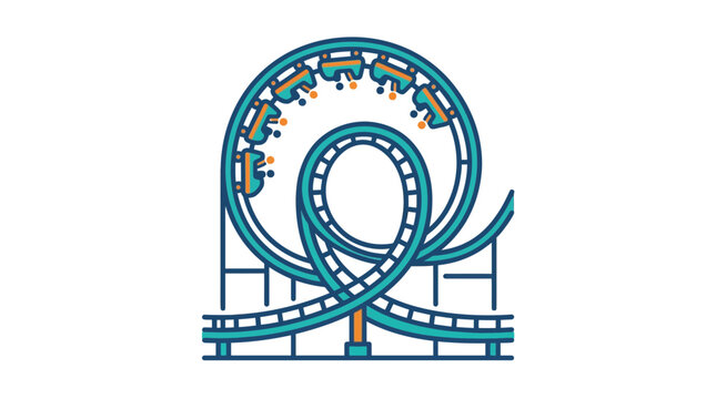 A colorful cartoon illustration of a roller coaster ride with a loop.