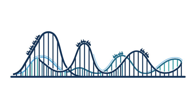 A stylized illustration of a roller coaster track with multiple peaks and dips.