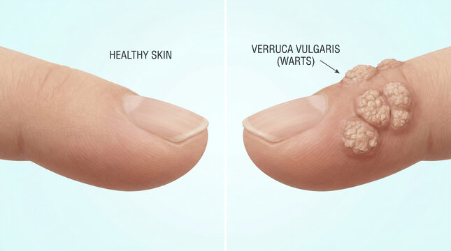 Verruca Vulgaris Common Warts vs Healthy Skin 3D Medical Illustration Finger HPV