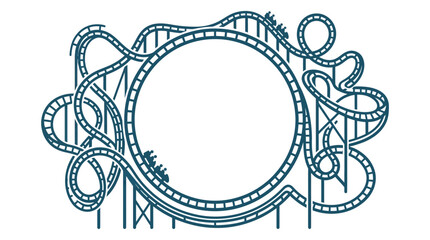 A detailed line art illustration of a complex roller coaster track forming a circular frame. © Parvez_Nasiruddin