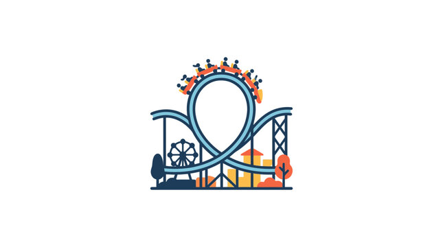 Colorful roller coaster ride with a loop and ferris wheel illustration.