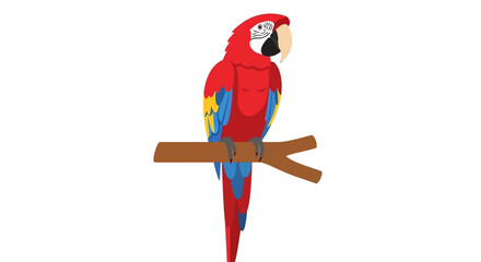 Red Macaw Parrot Perched on Branch Vector Illustration © mainstock