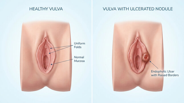 3D Anatomy of Healthy Vulva vs Vulva with Ulcerated Nodule
