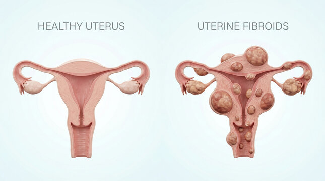 Uterine Fibroids vs Healthy Uterus 3D Gynecology Medical Illustration