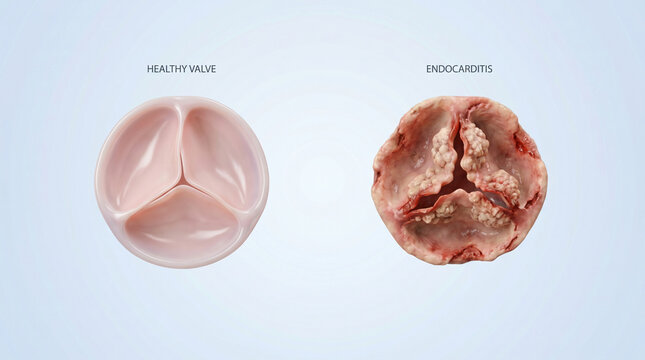 Healthy Heart Valve vs Endocarditis Medical 3D Illustration