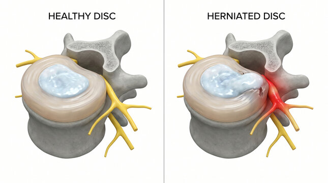 Healthy Spinal Disc vs Herniated Disc Medical 3D Illustration