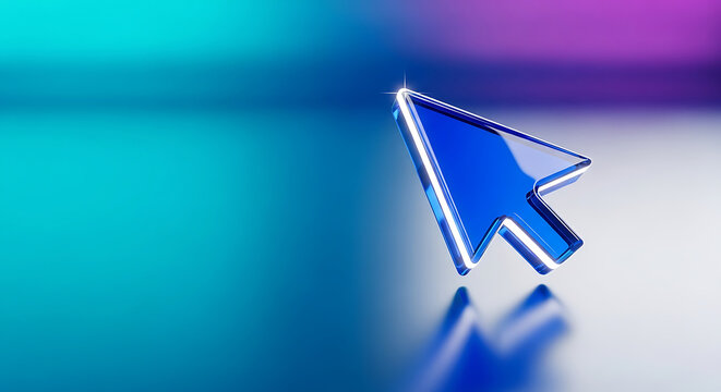 Blue computer cursor arrow on gradient background with computer selection interface technology gradient background navigation internet
