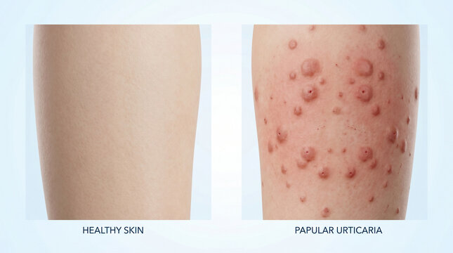 Papular Urticaria on Human Skin: Healthy Skin vs Allergic Rash Reaction