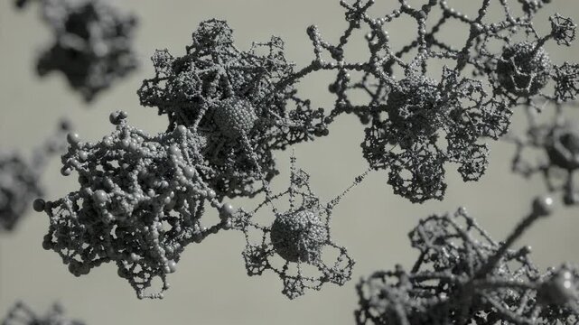 Annotated medium shot showcasing detailed carbon black morphology with labeled features providing educational insight into particle formation and distribution patterns
