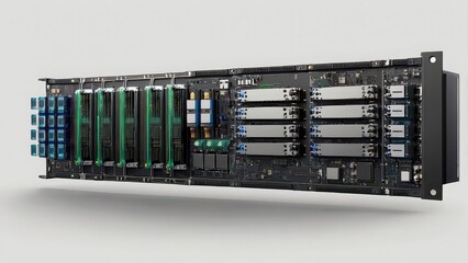 Obraz premium Data Center Server Rack with Cloud Computing Hardware in Modern Technology Environment