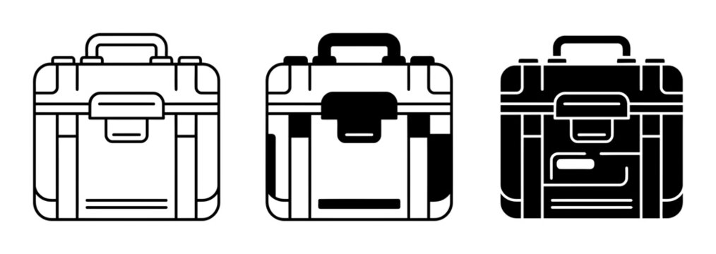 3 Briefcase silhouette icons, solid black style, business