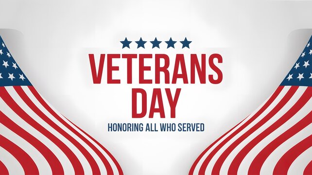 Veterans day banner with red white and blue american flags honoring all who served