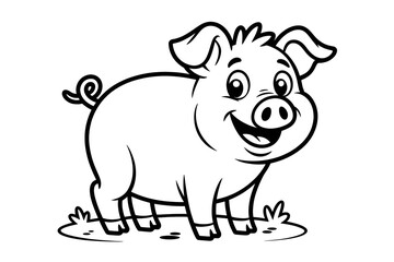 Obraz premium Smiling cartoon pig standing on grassy ground
