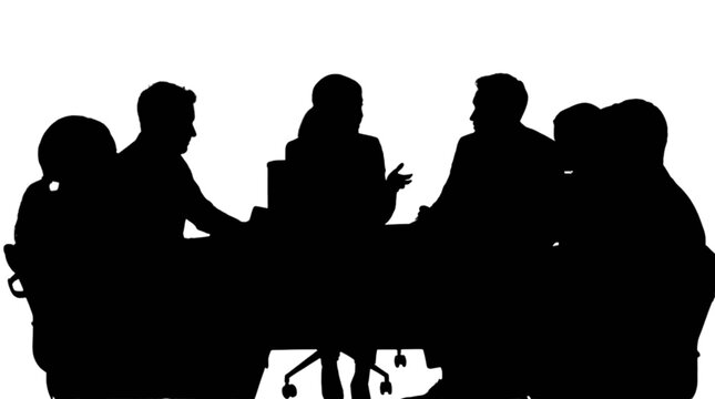 Silhouette people meeting around a table discussion isolated on transparent background, Vector