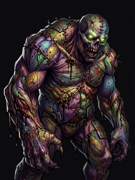Frightening mutated monster zombie with glowing eyes and decaying flesh.