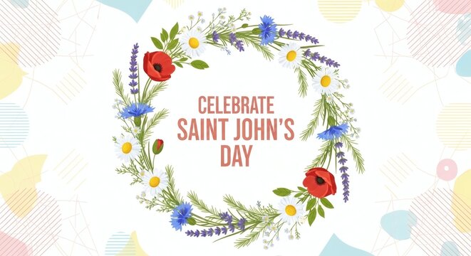 Saint John&rsquo;s Day Wreath of Flowers and Herbs Traditional Banner