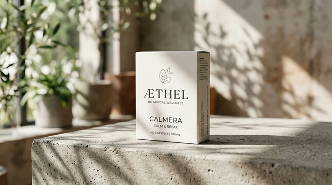Ethel Camera Box Packaging on Rustic Wooden Surface with Natural Light.