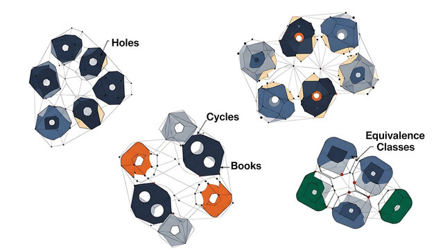 Topological homology diagrams: hexagonal networks and structural analysis isolated on a transparent background