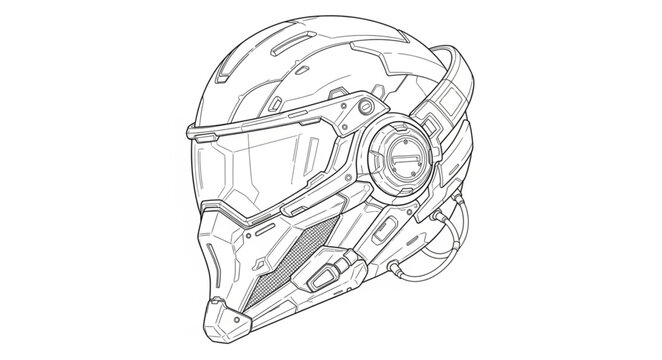 A futuristic illustration of a sleek helmet with a visor and earpiece