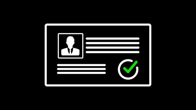 Profile verify icon with check mark animation on transparent background. User profile with check mark. verify account icon animation. User id card approved, User verification success, Authentication c