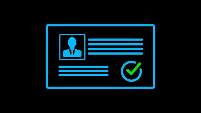 Profile verify icon with check mark animation on transparent background. User profile with check mark. verify account icon animation. User id card approved, User verification success, Authentication c