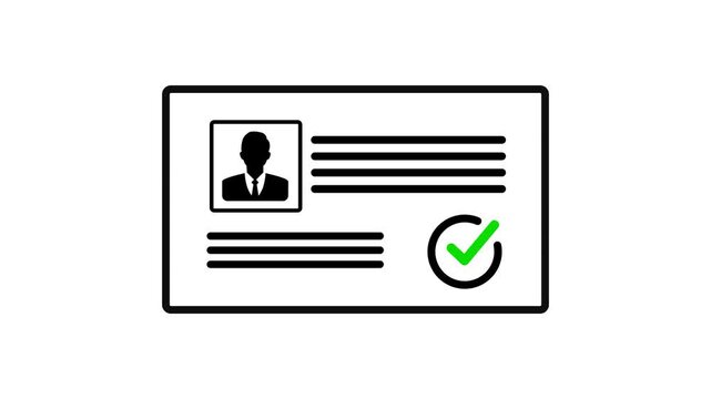 Profile verify icon with check mark animation on transparent background. User profile with check mark. verify account icon animation. User id card approved, User verification success, Authentication c