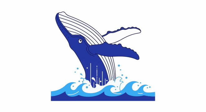Blue whale breaches ocean waves