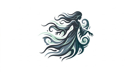 Fototapeta premium Mysterious Woman Silhouette Flowing Hair Ghostly Apparition.