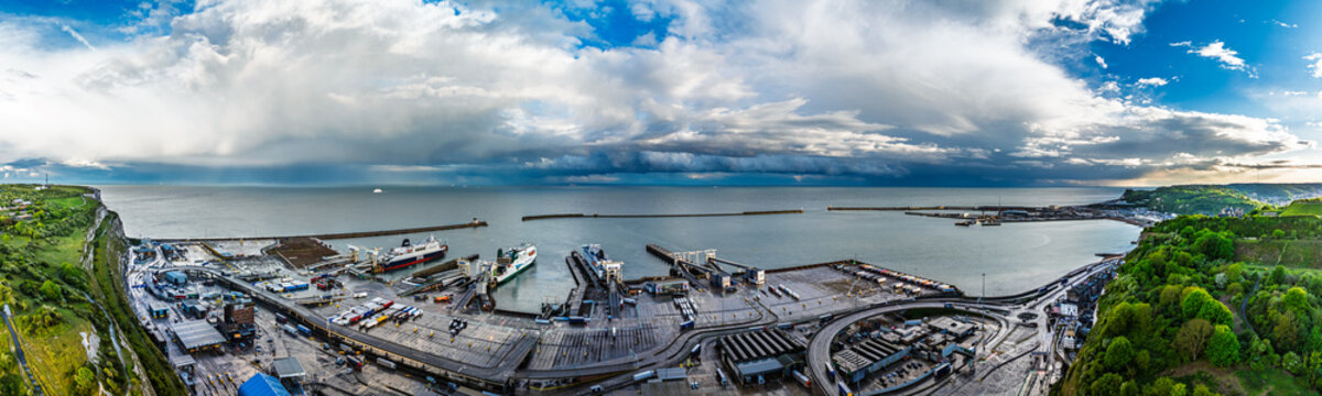 Port of Dover from a drone, White Cliffs, Dover, Kent, England