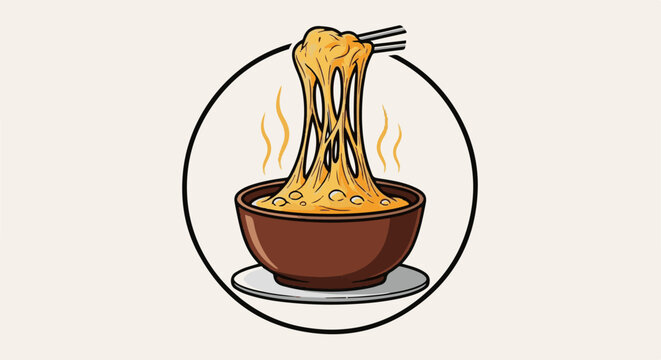 Hot cheese strings stretching from a bowl by chopsticks