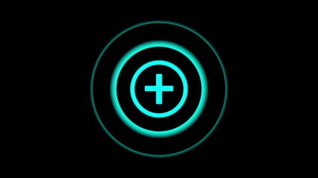 plus sign icon glowing teal on black background vector symbol